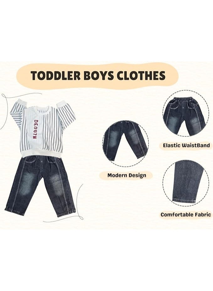 MINIIMODZ MINII MODZ DEOUTN Name Print Stripes Design Pant & Full Sleeve Shirt Set for Boys | Pant Top Set for Boy | Best Gift for Diwali & Festivals - Image 4